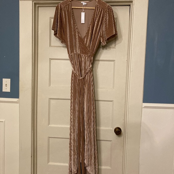 Baltic Born Light Pink Champagne Andi Velvet Ribbed Wrap Maxi Dress XXXL - Picture 2 of 4